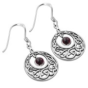 Garnet Stone Celtic Knot Silver Earrings - e307